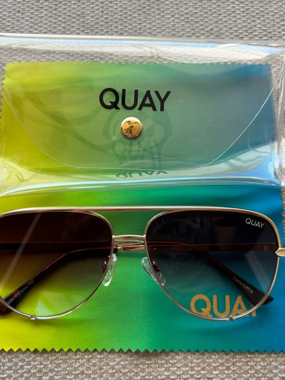 Quay High Key Mini (Large) Gold Frame w/Brown Fade Aviator Sunglasses - Picture 8 of 8